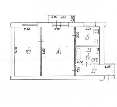 2-к квартира, 3/4 эт., 54м²